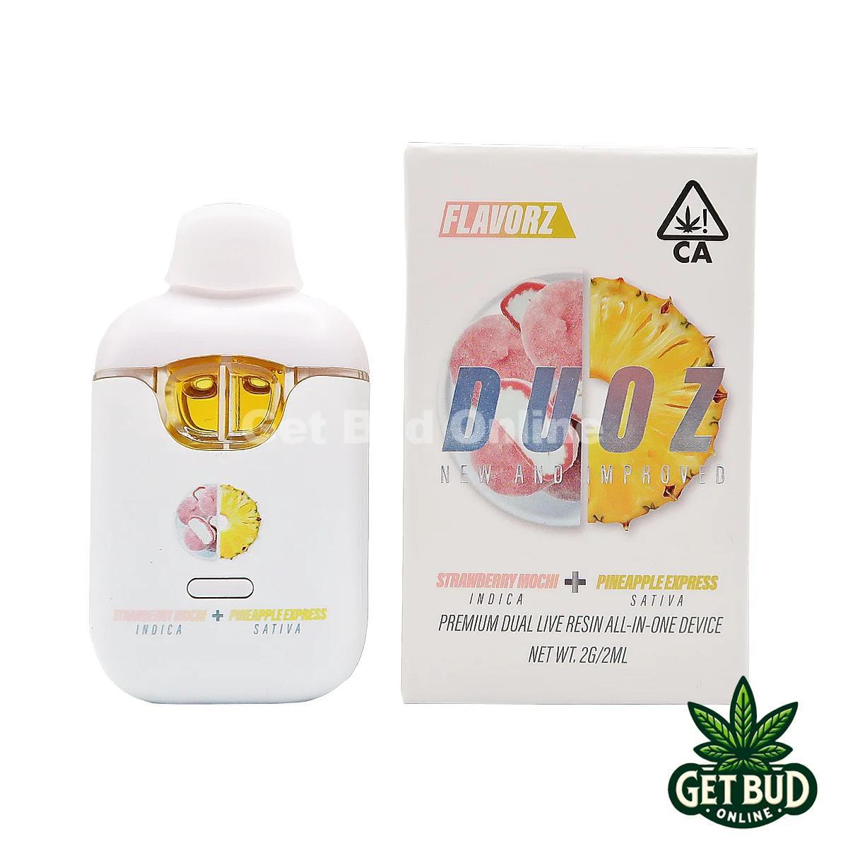 40e71fbe-58c1-4bc0-a1a7-691dd3e1e0a3.jpeg Flavorz Duoz 2g Disposable Vape - Strawberry Mochi + Pineapple Express - Image 1