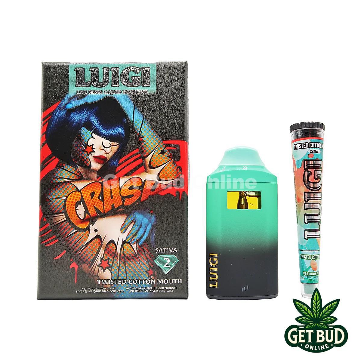 Luigi 2g (Live Resin + Liquid Diamond) Disposable Vape + Preroll - Twisted Cotton Mouth