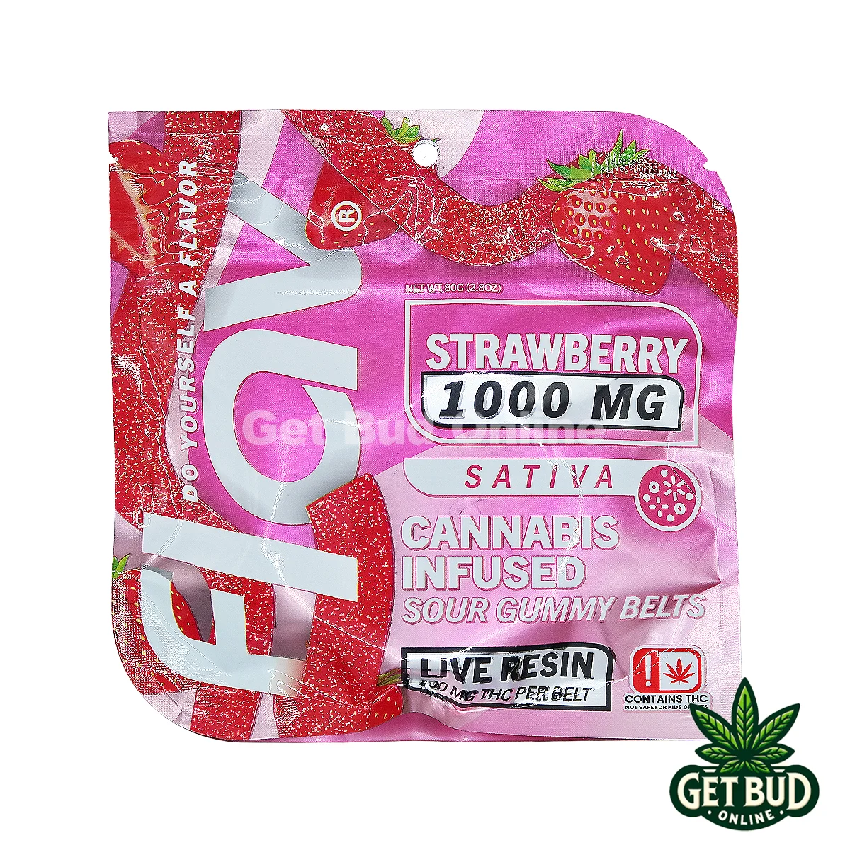 Flav 1000mg Sour Gummy Belts - Strawberry