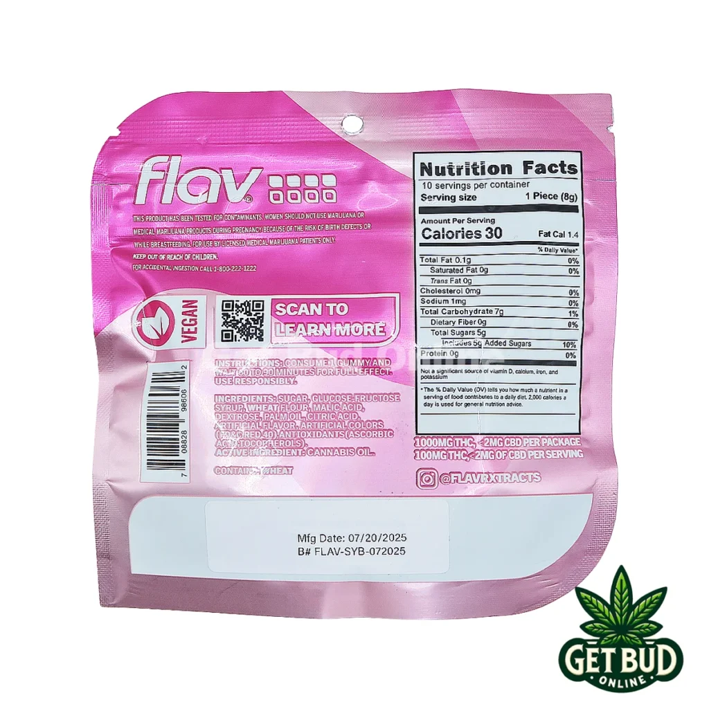 Flav 1000mg Sour Gummy Belts - Strawberry