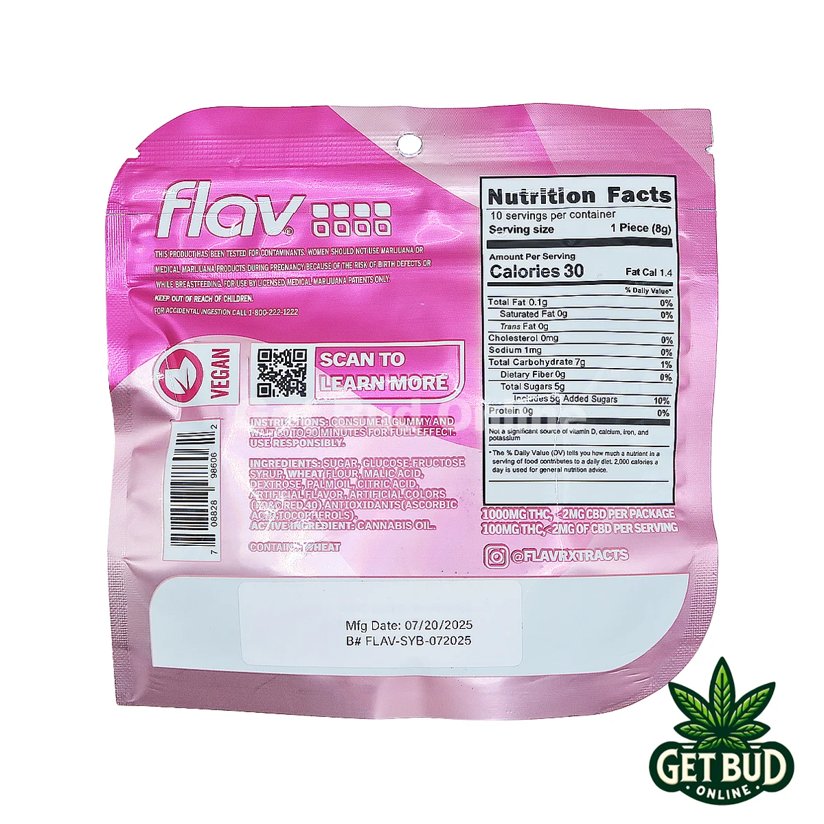 Flav 1000mg Sour Gummy Belts - Strawberry