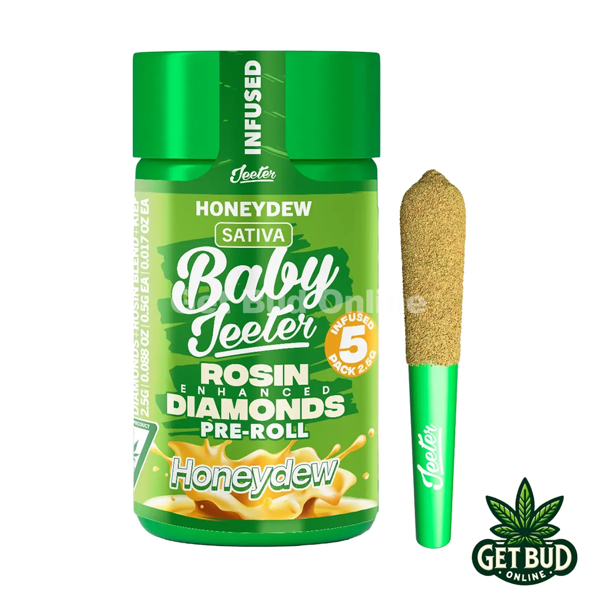 Baby Jeeter Honeydew GBO Baby Jeeter 2.5g Rosin Enhanced Diamonds Pre-Rolls - Honeydew