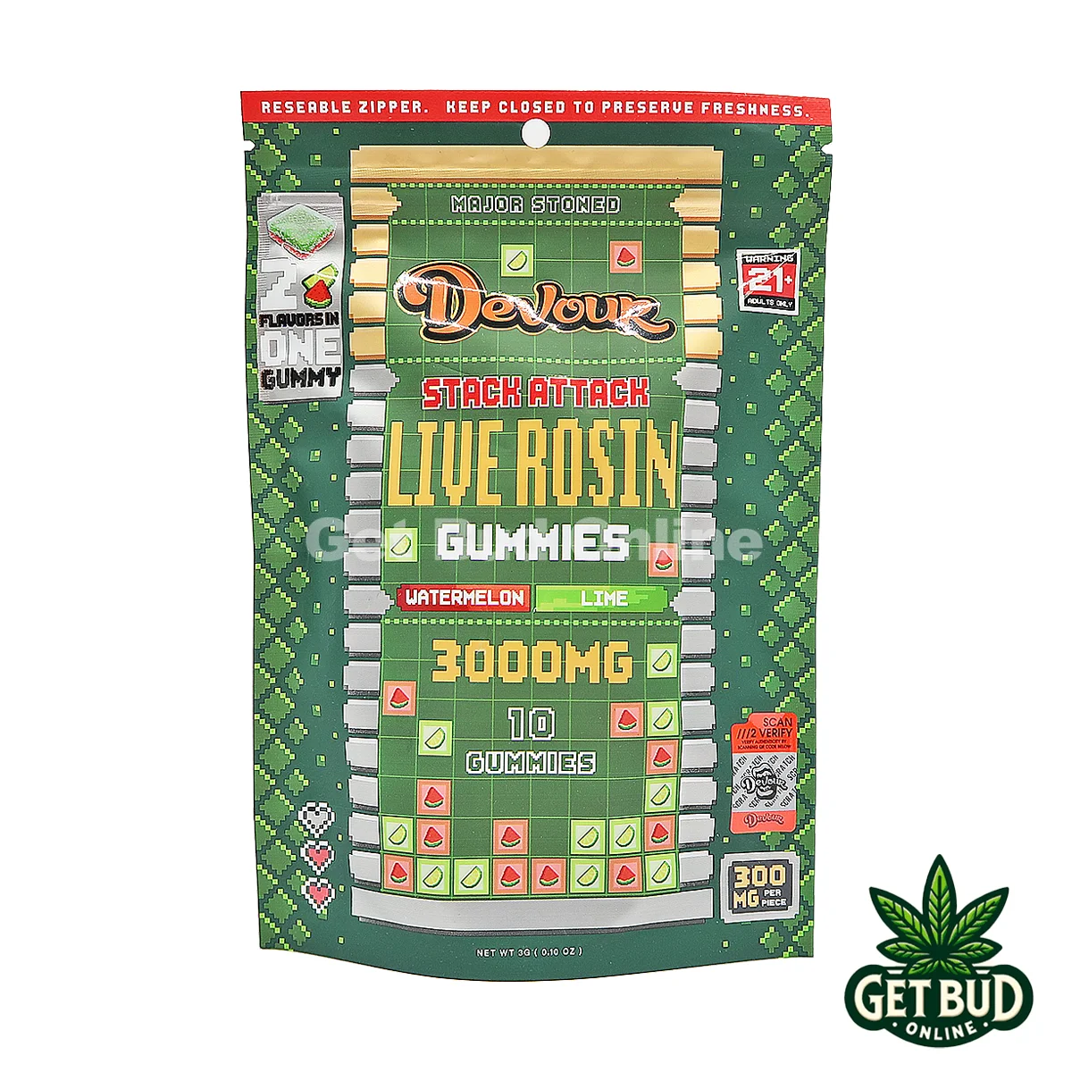 Devour Live Rosin Edibles- Watermelon Lime 1 Devour Live Rosin 3000mg Gummies - Watermelon + Lime