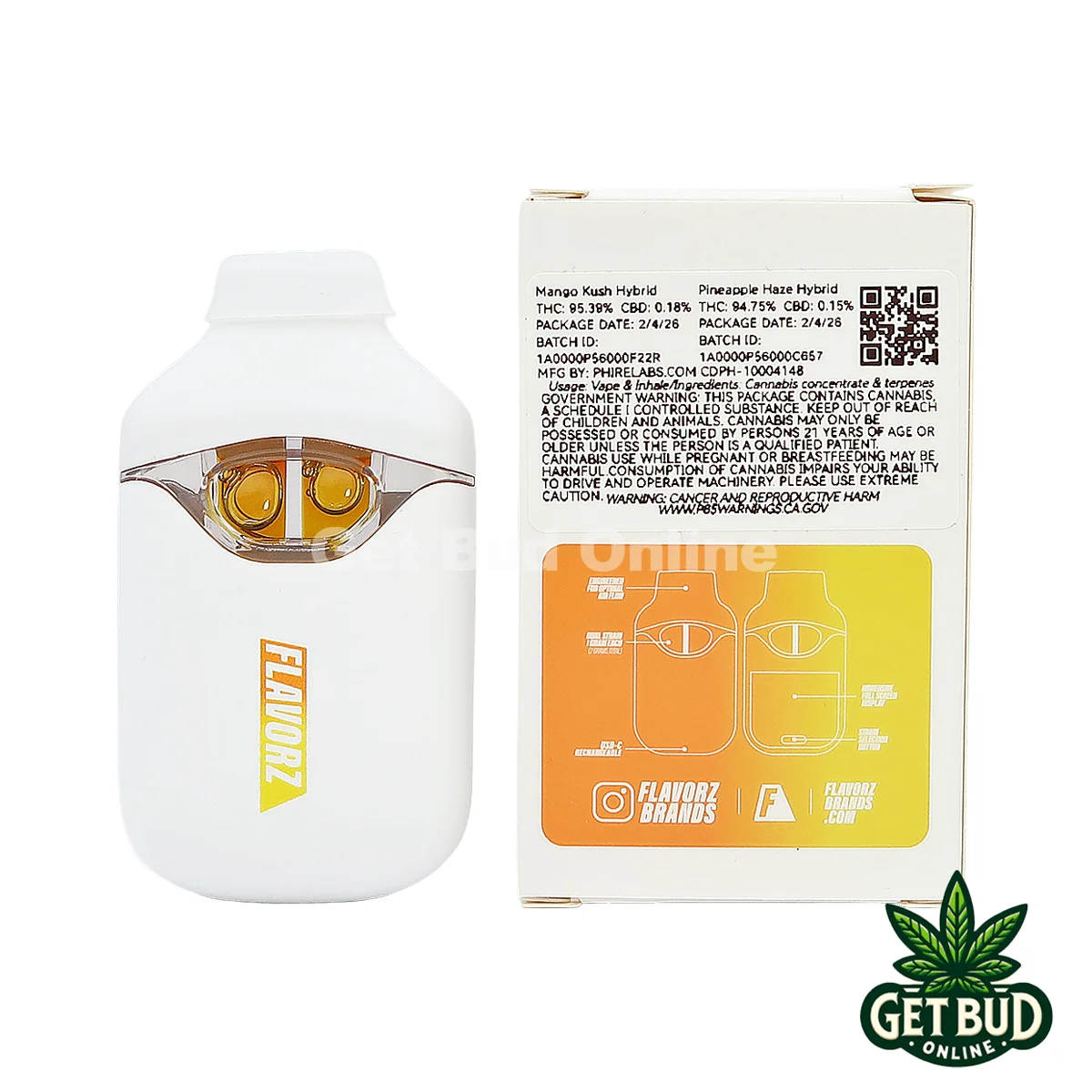 Flavorz Duoz- Mango Kush Pineapple Haze HH 2 Flavorz Duoz 2g Disposable Vape - Mango Kush + Pineapple Haze