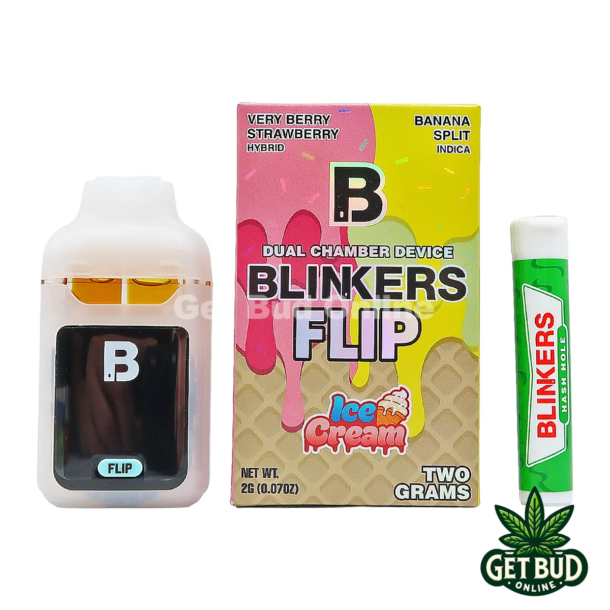 Blinkers Flip- Very Berry Strawberry Banana Split HI 1 Blinkers Flip 2g Disposable Vape - Very Berry + Strawberry Banana Split