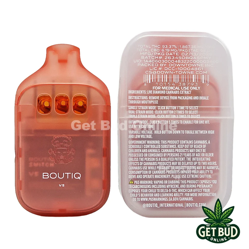 Boutiq Switch V5 2g Disposable Vape - Peach Kush + Mango Berry + Yellow Diesel